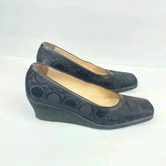 Salvatore Ferragamo women’s Boutique square toe wedges fabric size 8.5B black - Picture 1 of 13
